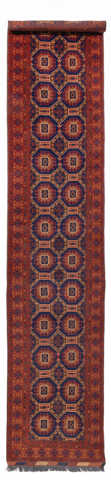 Läufer Afghan - 394 x 80 cm - dunkelrot