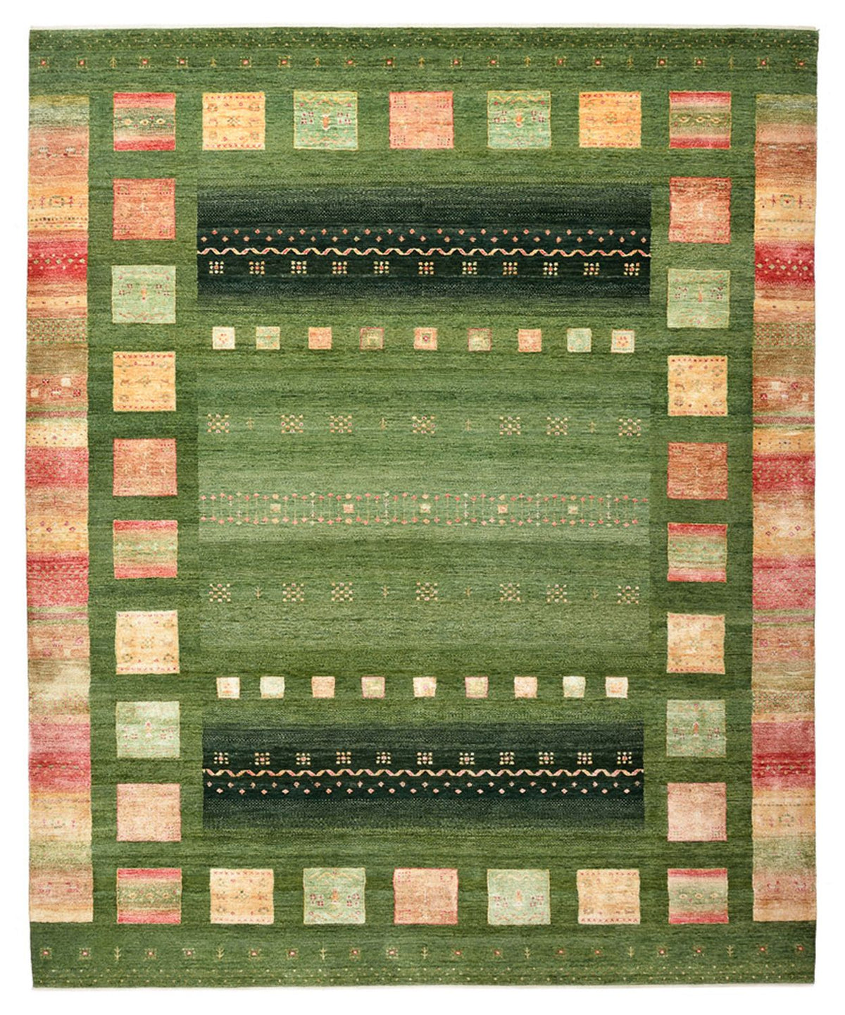 Gabbeh Teppich - Loribaft Indus - 302 x 248 cm - grün