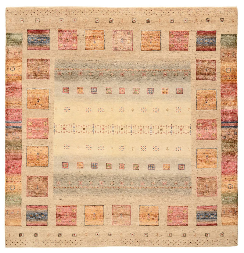 Gabbeh Teppich - Loribaft Indus quadratisch  - 204 x 202 cm - hellbeige