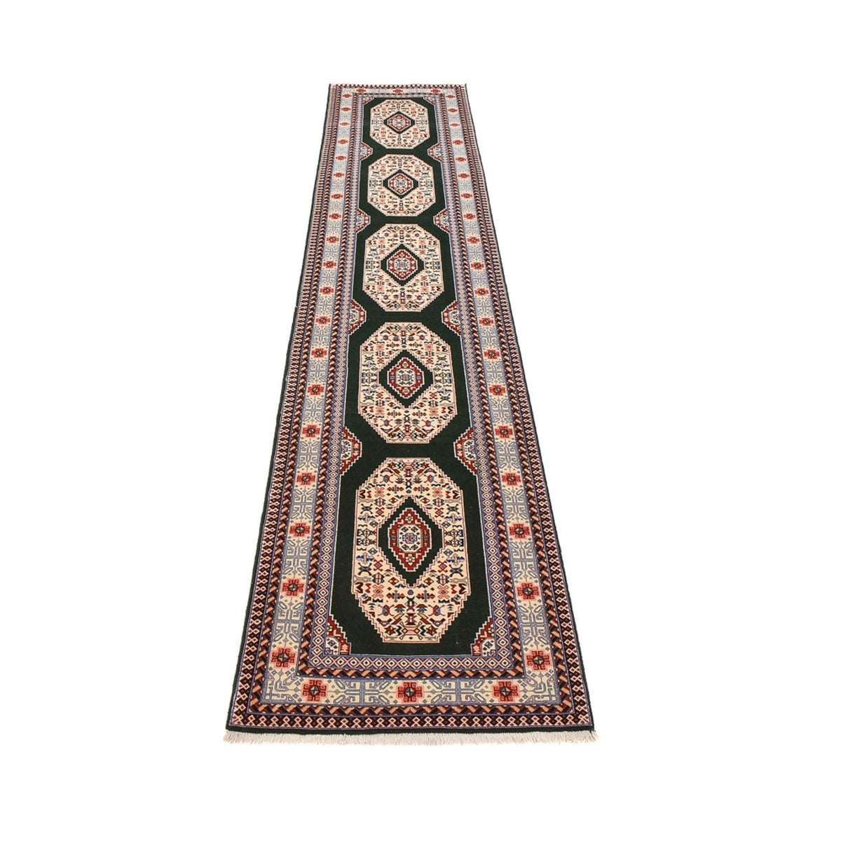 Läufer Perser - Täbriz - Premium - 372 x 74 cm - dunkelblau