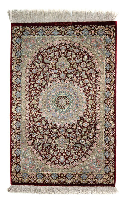 Ghom Teppich 57x88cm - Perserteppich - dunkelrot