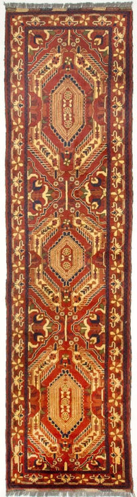 Tapis de couloir Tapis afghan - Hatschlu - 307 x 83 cm - rouge