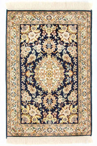 Tapis en soie - Soie du Cachemire - 98 x 63 cm - bleu