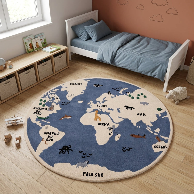 Mappa del Mondo Tappeto per Bambini Rotondo