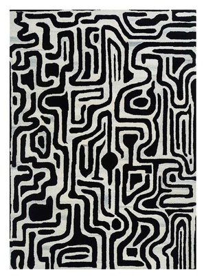 Wollteppich - 270 x 180 cm - schwarz-weiß