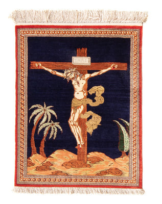 Seidenteppich - Ghom Seide - Premium - 71 x 56 cm - dunkelblau