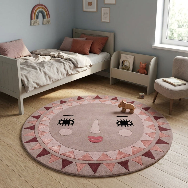 Visage de Soleil Tapis Enfant Rond