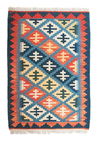 Tapis Kelim - Oriental - 92 x 65 cm - bleu