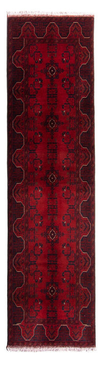 Tapis de couloir Tapis afghan - Kunduz - 298 x 82 cm - rouge foncé