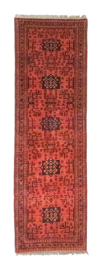 Tapis de couloir Tapis afghan - Kunduz - 298 x 79 cm - rouge