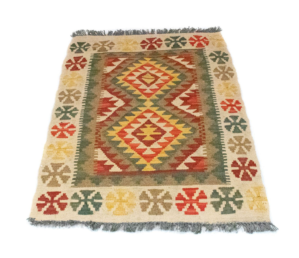 Tapis Kelim - Oriental - 90 x 60 cm - vert