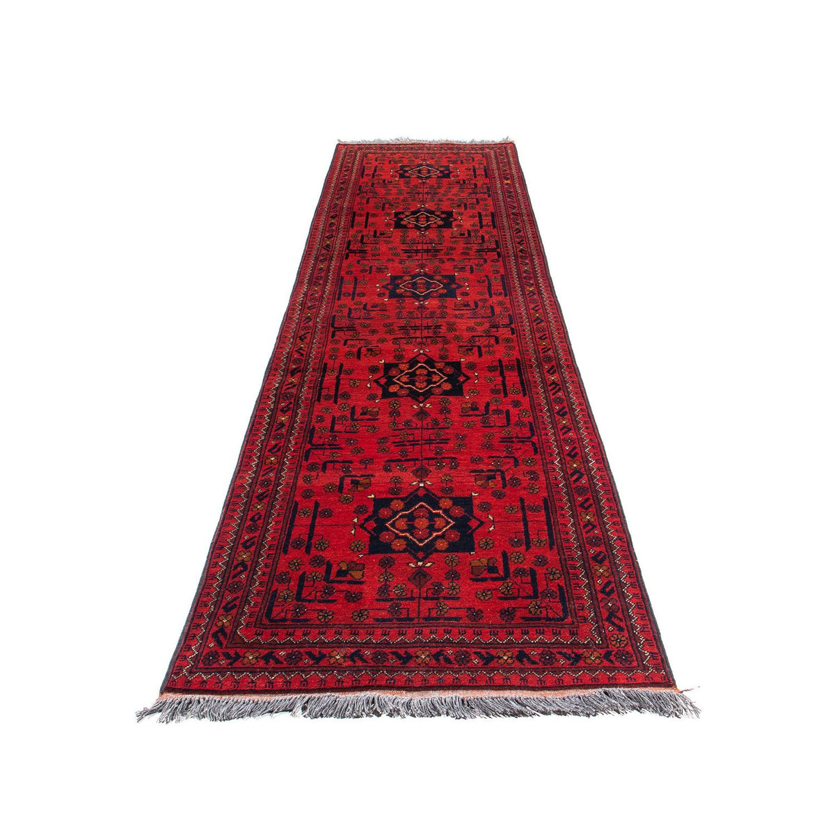 Afghan Teppich - Kunduz 298 x 79 cm - dunkelrot