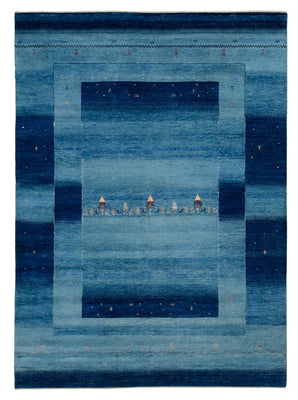 Tapis Gabbeh - Loribaft Indus - 241 x 175 cm - bleu