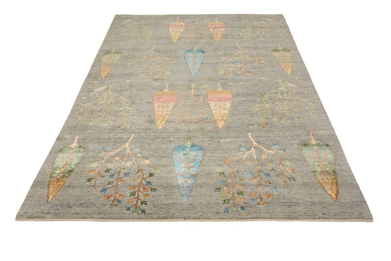 Gabbeh Teppich - Loribaft Indus - 241 x 173 cm - hellgrau