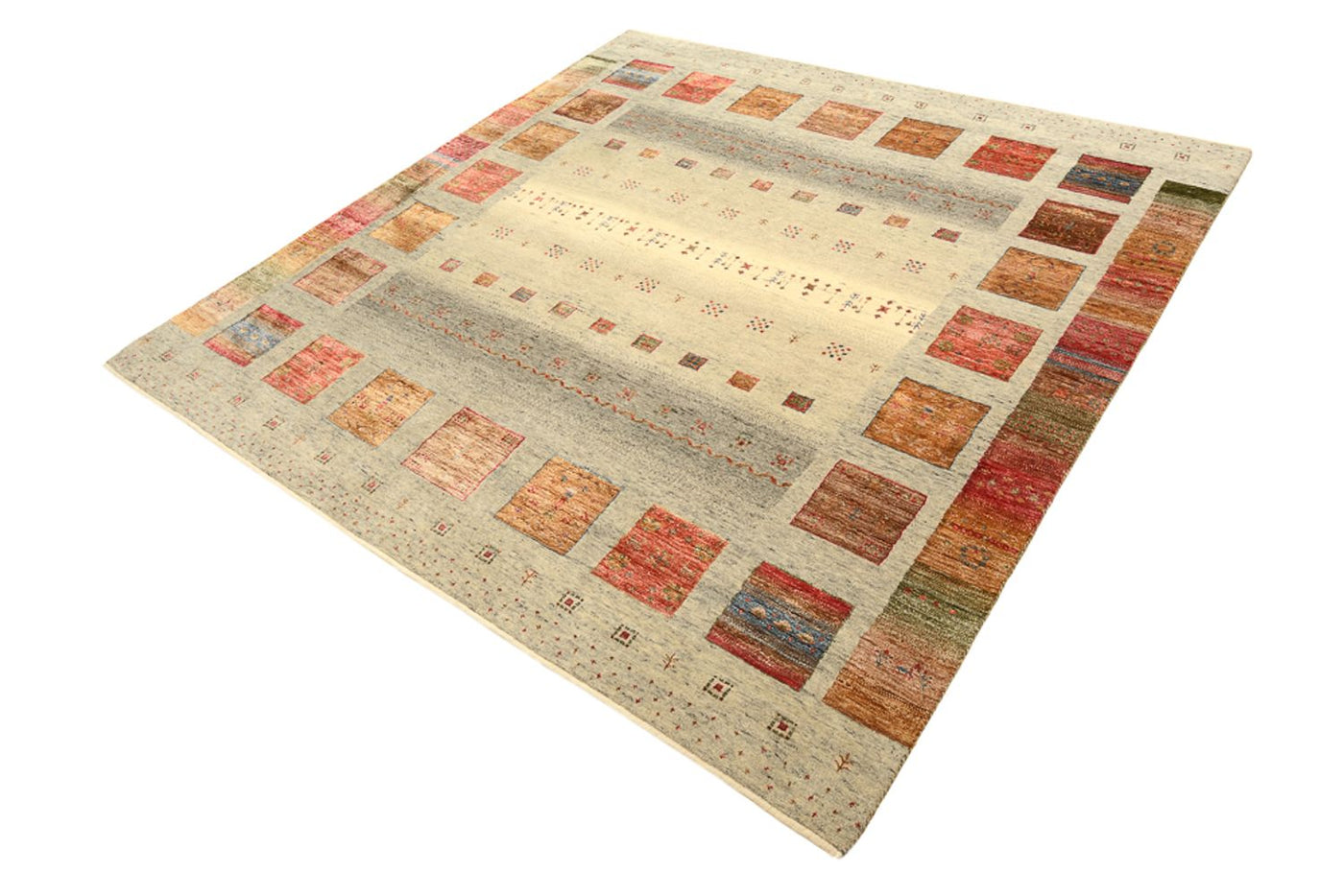 Gabbeh Teppich - Loribaft Indus quadratisch  - 202 x 199 cm - hellbeige