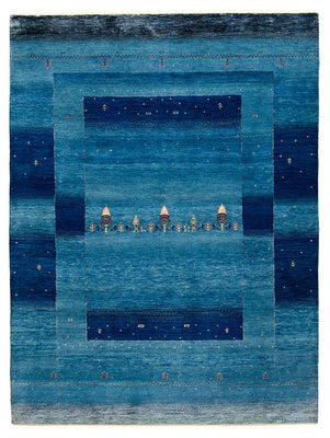 Tapis Gabbeh - Loribaft Indus - 201 x 152 cm - bleu de mer