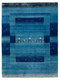 Tapis Gabbeh - Loribaft Indus - 201 x 152 cm - bleu de mer