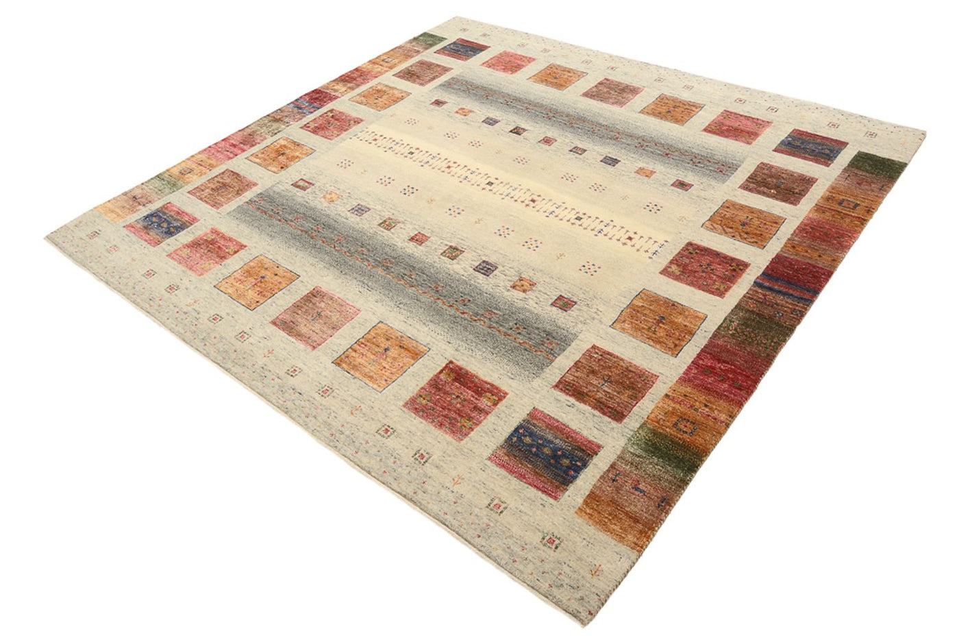 Gabbeh Teppich - Loribaft Indus quadratisch  - 206 x 204 cm - dunkelbeige