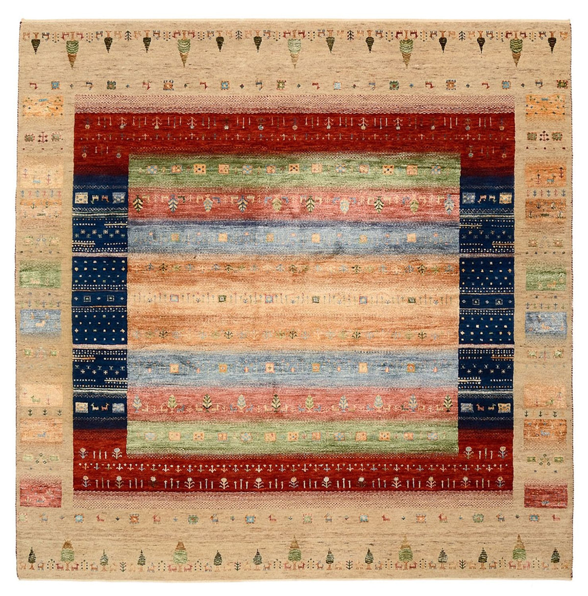 Gabbeh Teppich - Loribaft Indus quadratisch  - 203 x 203 cm - mehrfarbig