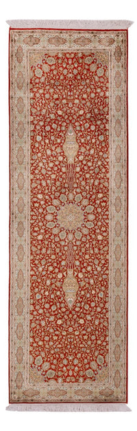 Tapis de couloir Tapis en soie - Soie du Cachemire - 251 x 81 cm - rouge