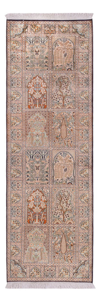 Tappeto corsia Tappeto di seta - Seta del Kashmir - 243 x 80 cm - beige scuro