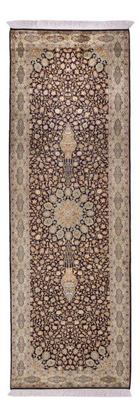 Tappeto corsia Tappeto di seta - Seta del Kashmir - 255 x 81 cm - beige scuro