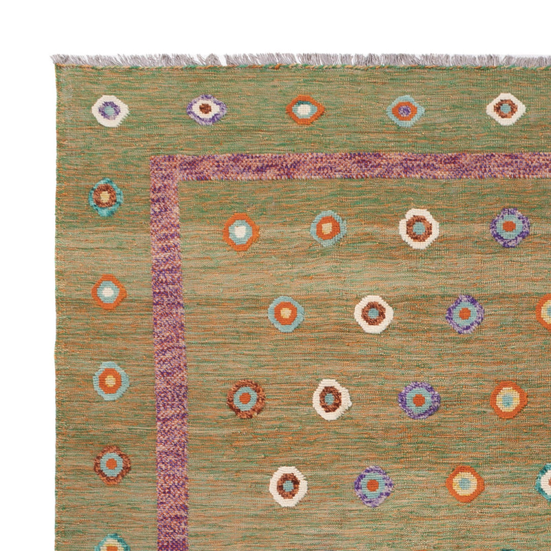 Kelim Teppich - Splash - 303 x 258 cm - grün