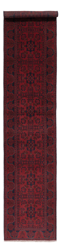 Läufer Afghan - Kunduz - 390 x 80 cm - dunkelrot