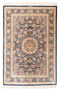 Tapis en soie - Ghom soie - Premium - 152 x 100 cm - bleu foncé