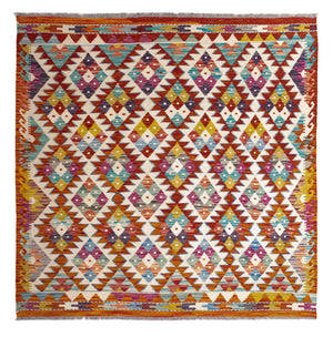 Kelim Teppich - Splash quadratisch  - 152 x 152 cm - mehrfarbig