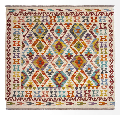 Kelim Teppich - Splash quadratisch  - 154 x 143 cm - mehrfarbig