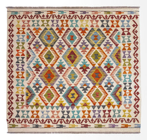 Kelim Teppich - Splash quadratisch  - 154 x 143 cm - mehrfarbig