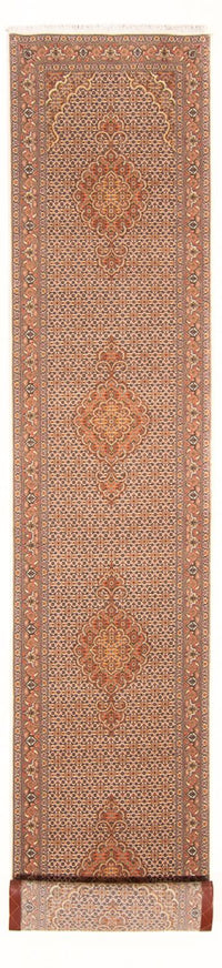 Tapis de couloir Tapis persan - Tabriz - Royal - 407 x 78 cm - beige