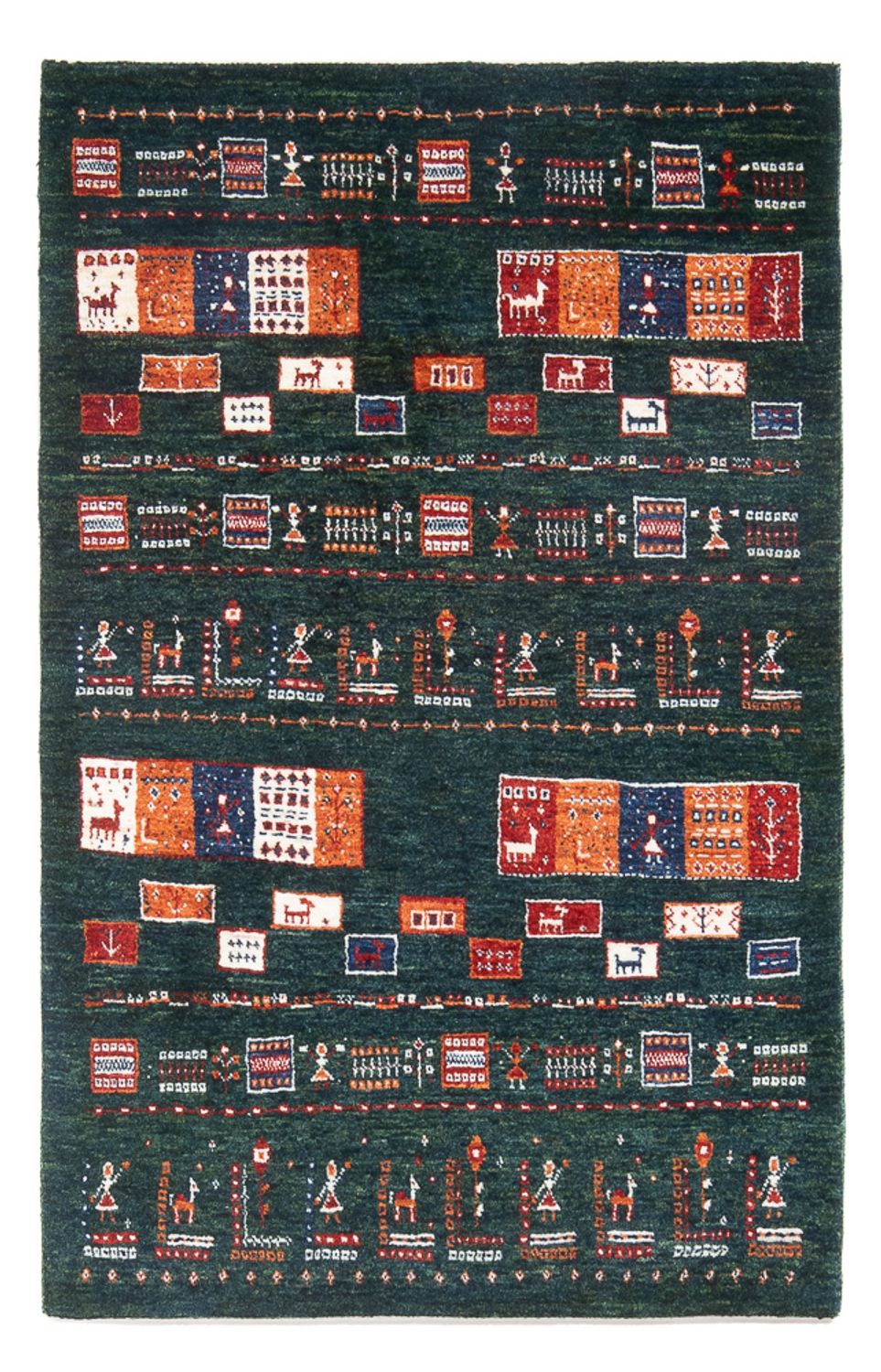 Gabbeh Teppich - Loribaft Perser - 135 x 85 cm - dunkelgrün