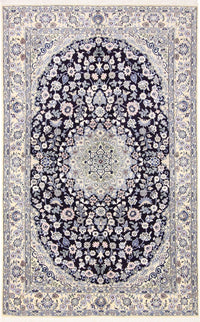 Tapis persan - Nain - Royal - 204 x 128 cm - bleu foncé