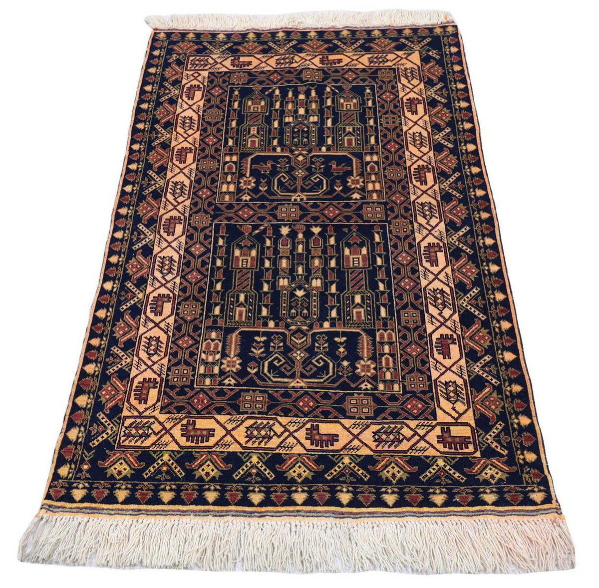 Afghan Teppich 142 x 96 cm - dunkelblau