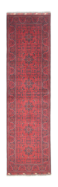 Tapis de couloir Tapis afghan - Kunduz - 302 x 78 cm - rouge