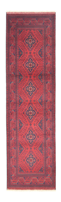 Tapis de couloir Tapis afghan - Kunduz - 296 x 84 cm - rouge foncé