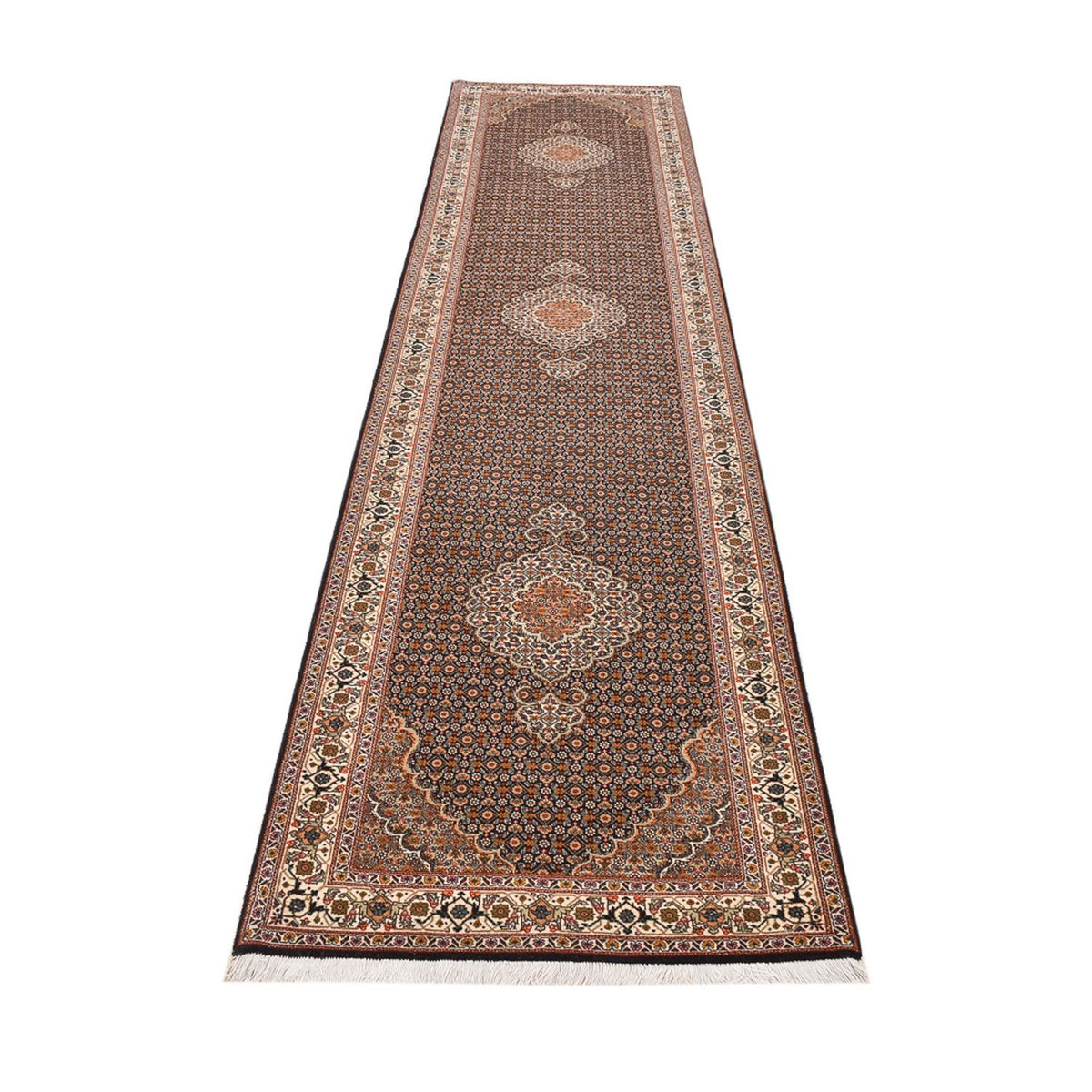 Läufer Perser - Täbriz - Royal - 392 x 67 cm - dunkelbeige