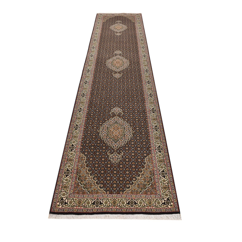 Läufer Perser - Täbriz - Royal - 393 x 82 cm - dunkelbeige