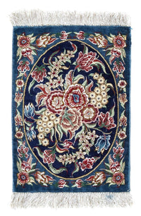 Tapis en soie - Ghom soie - Premium - 40 x 28 cm - bleu foncé