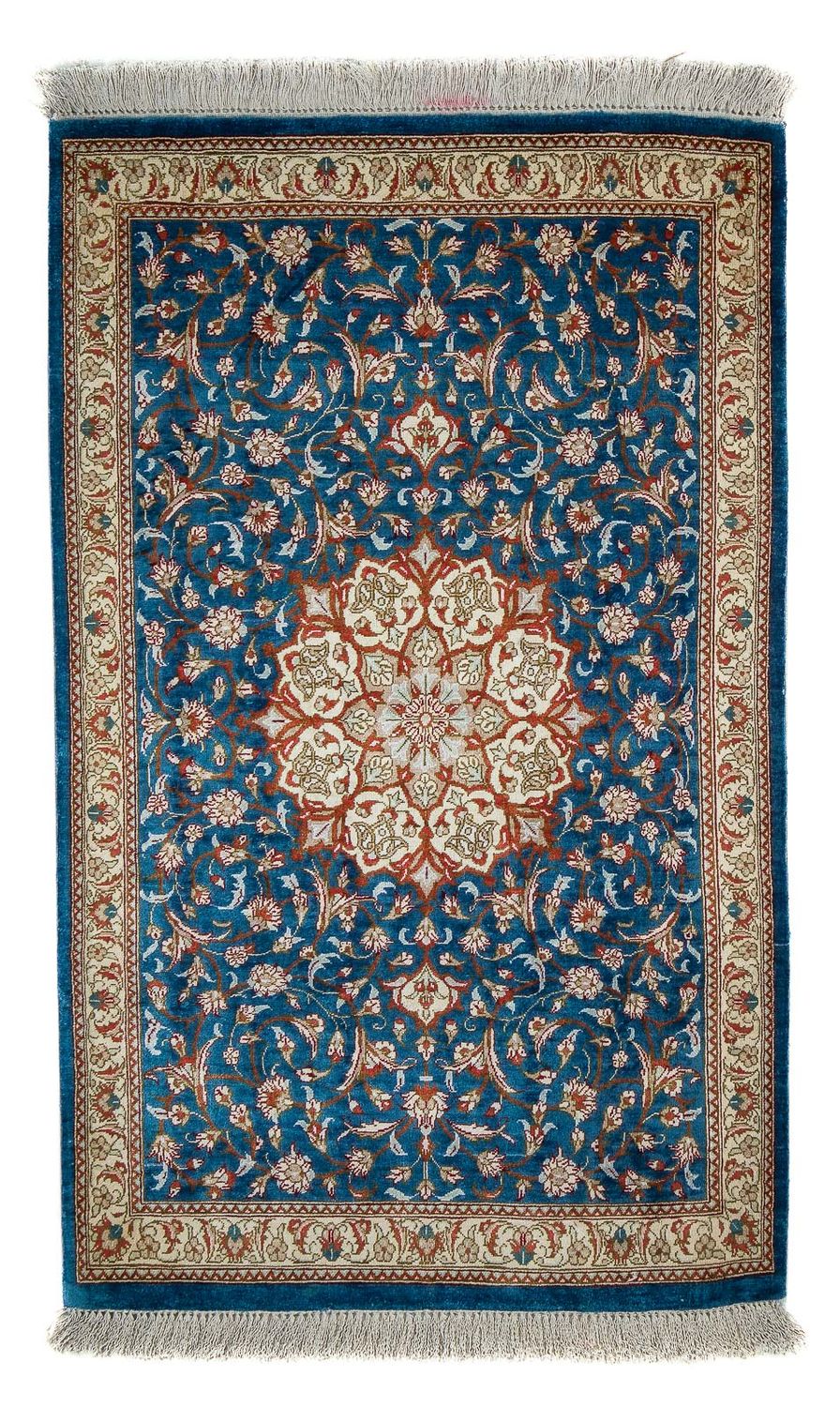 Tapis persan - Ghom - 92 x 57 cm - bleu foncé