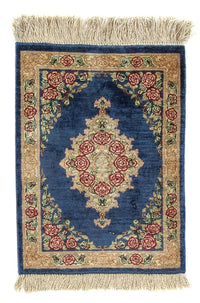 Tapis en soie - Ghom soie - Premium - 39 x 28 cm - bleu foncé