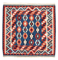 Tapis Kelim - Oriental carré  - 103 x 100 cm - bleu foncé