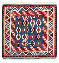 Tapis Kelim - Oriental carré  - 105 x 105 cm - bleu foncé