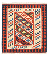 Tappeto Kelim - Orientale quadrato  - 107 x 100 cm - rosso scuro