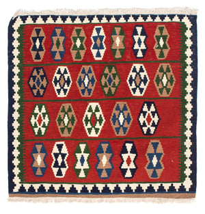 Kelim Teppich - Oriental 100 x 98 cm - dunkelrot