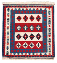 Tapis Kelim - Oriental carré  - 106 x 103 cm - bleu