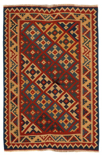 Tapis Kelim - Oriental - 196 x 155 cm - rouge foncé