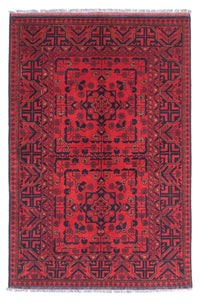 Tapis afghan - Kunduz - 144 x 98 cm - rouge foncé